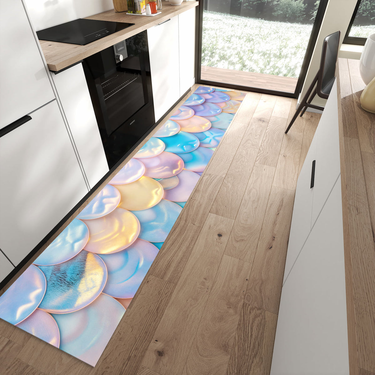 Waschbarer Küchenläufer mit Motiv Schuppen Mix Pastell für Ordnung in moderner Küche