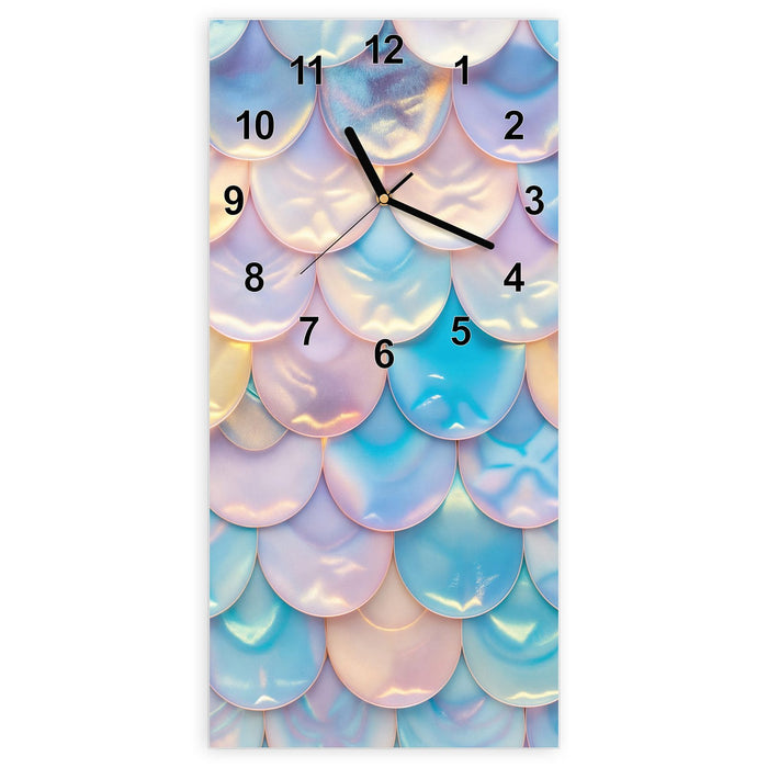 Wanduhr Schuppen Mix Pastell aus Glas – Hochformat 30 × 60 cm mit Ziffernblatt Modern