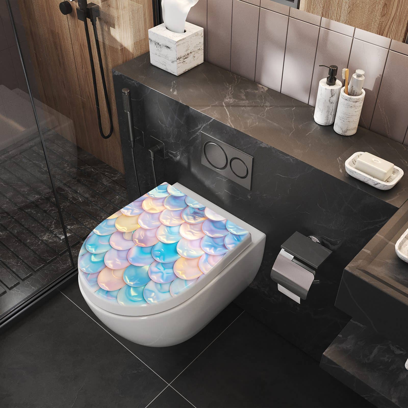 WC-Sitz mit Absenkautomatik Schuppen Mix Pastell