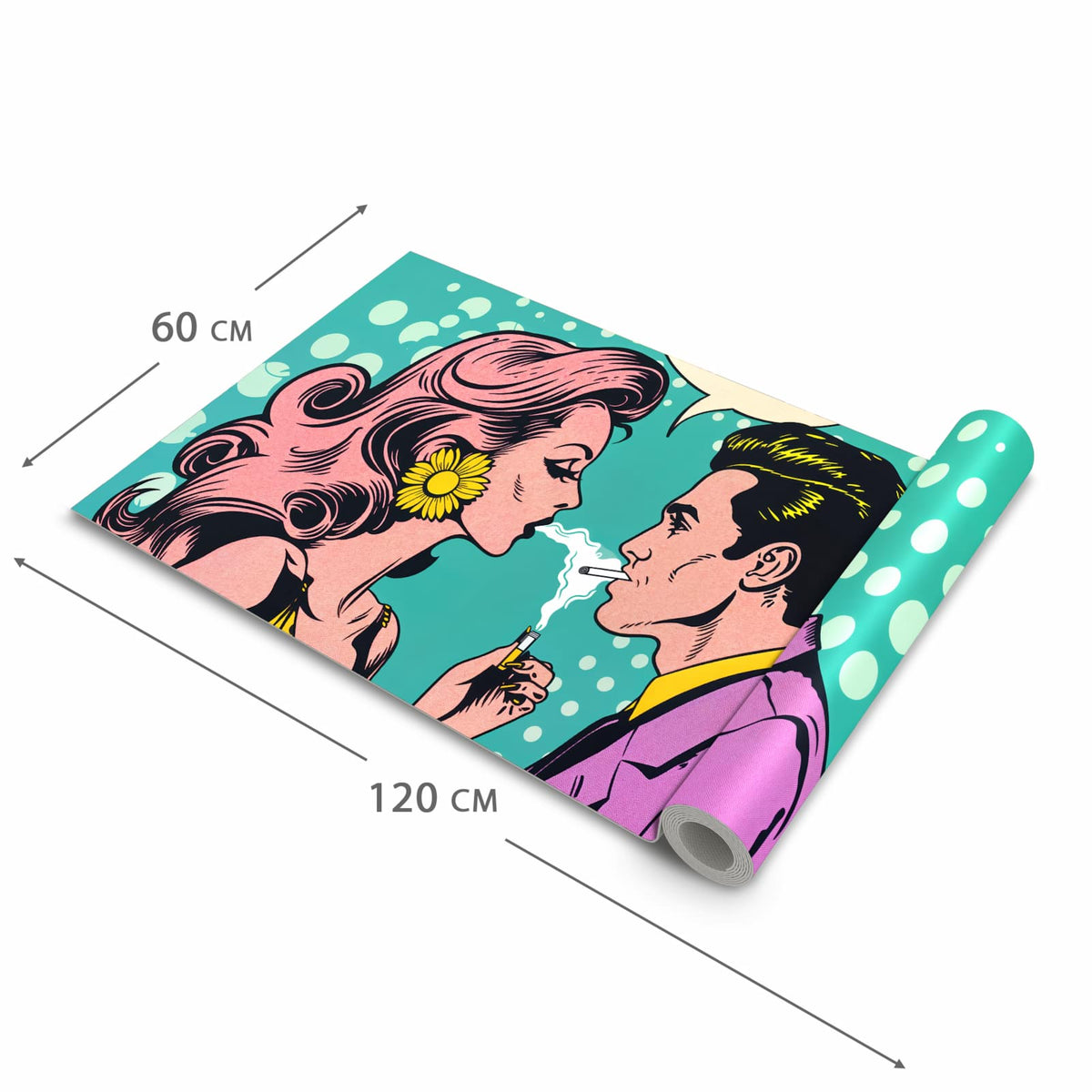 Waschbarer Küchenteppich mit Motiv Retro Pop Art Duo in der Grösse 80x200 cm für Trittkomfort