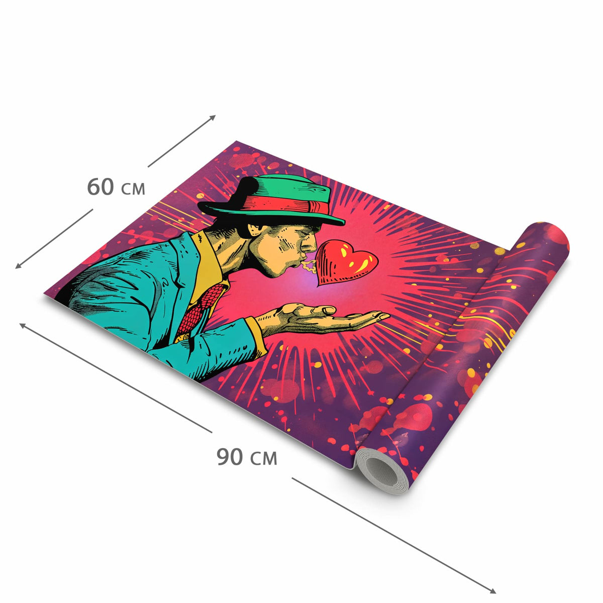 Farbbeständiger Küchenteppich mit Motiv Kuss der Liebe in der Grösse 80x200 cm