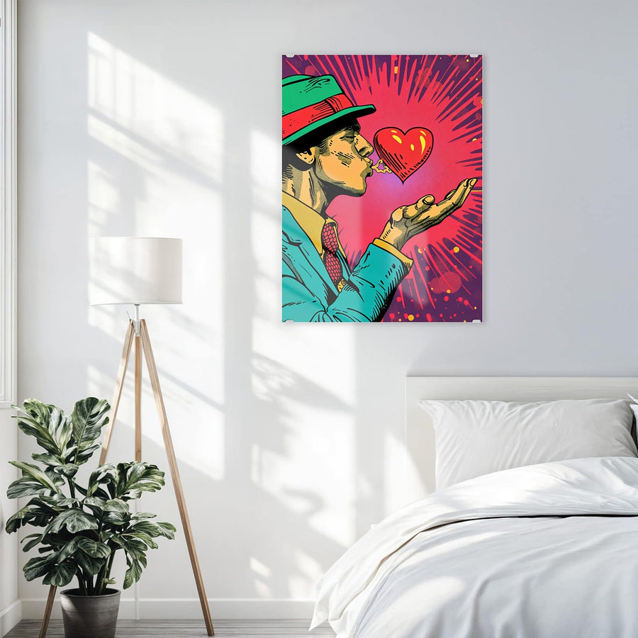 Maße Wandbild - Mann mit rotem Herz - Hochformat