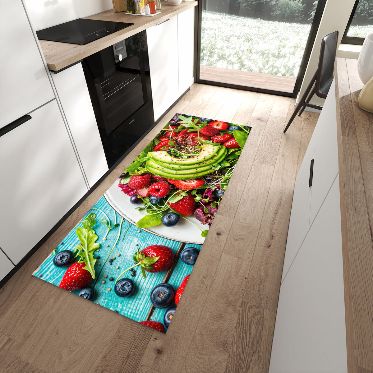 Pflegeleichter Küchenteppich mit Motiv Salat von Gesunder in moderner Küche