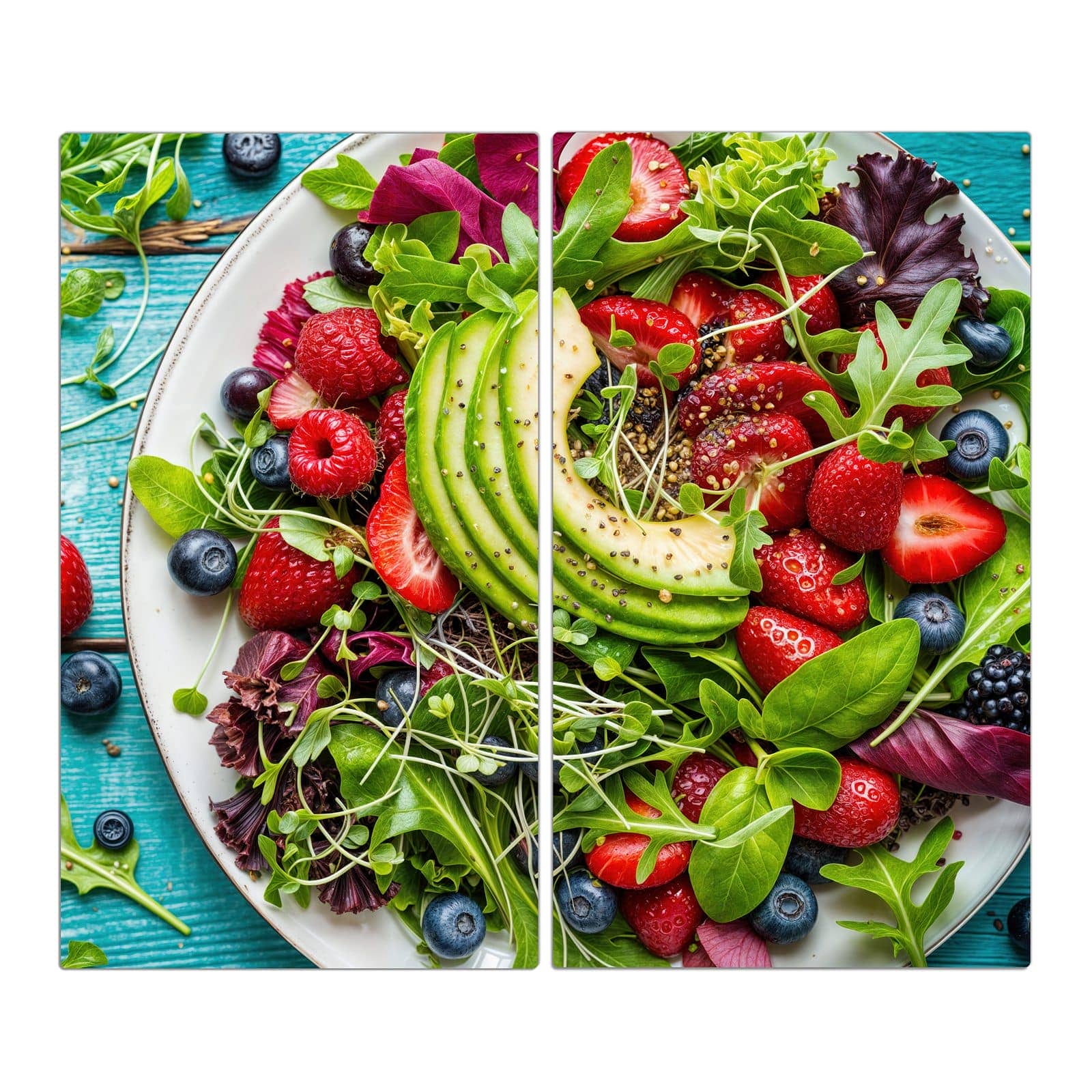 2-teilige Glasplatte Herd mit Gesunder Salat Bowl-Motiv in der Frontansicht #grösse_2-Teilig (60x52cm)