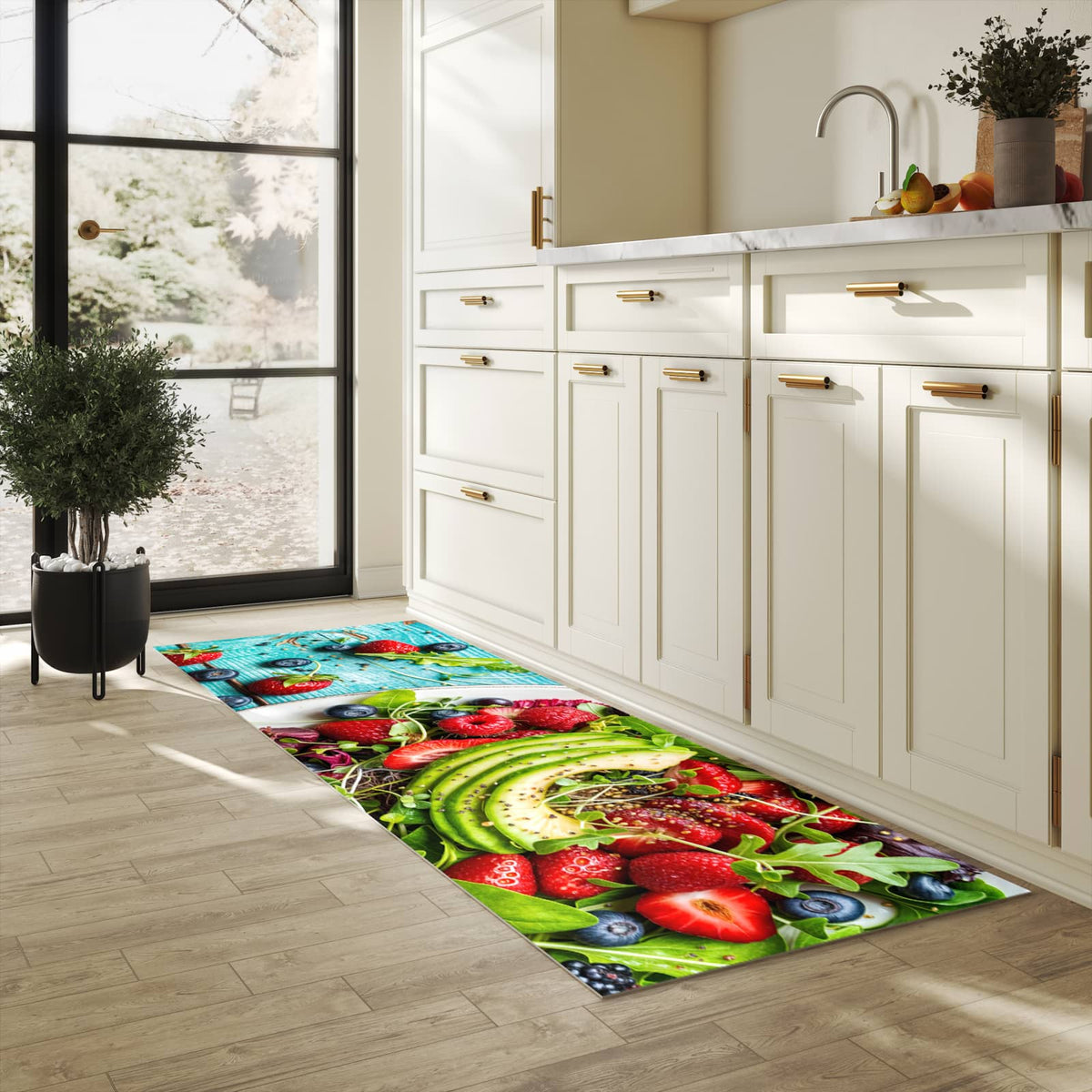 Langlebiger dünner Küchenteppich mit Motiv Salat von Gesunder in heller Küche