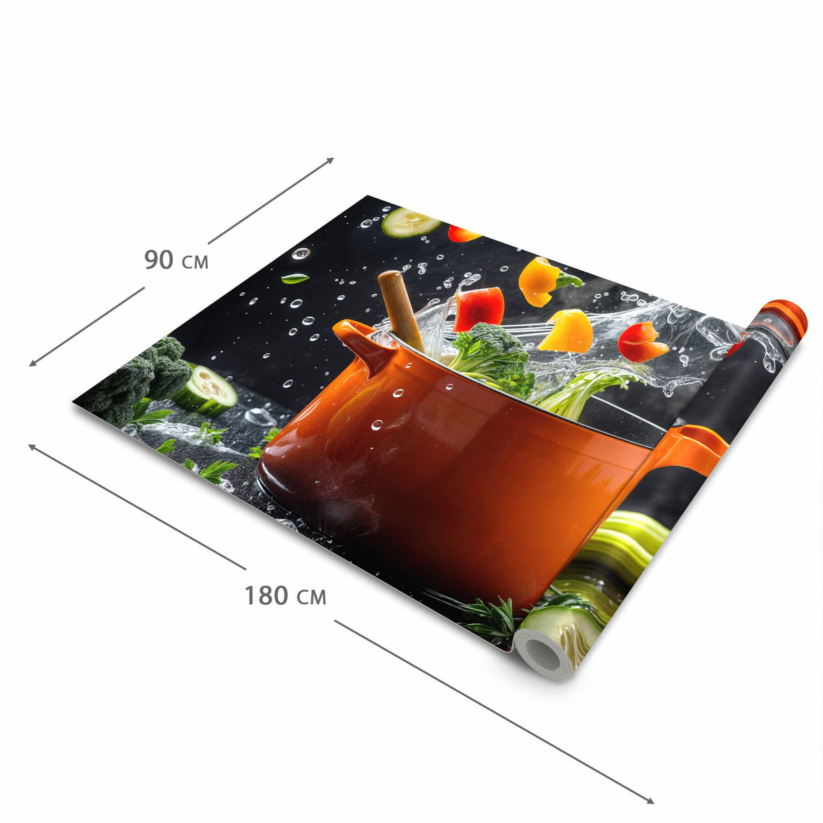 Komfortabler Küchenteppich mit Motiv Kochtopf mit Gemüse in der Grösse 60x90 cm