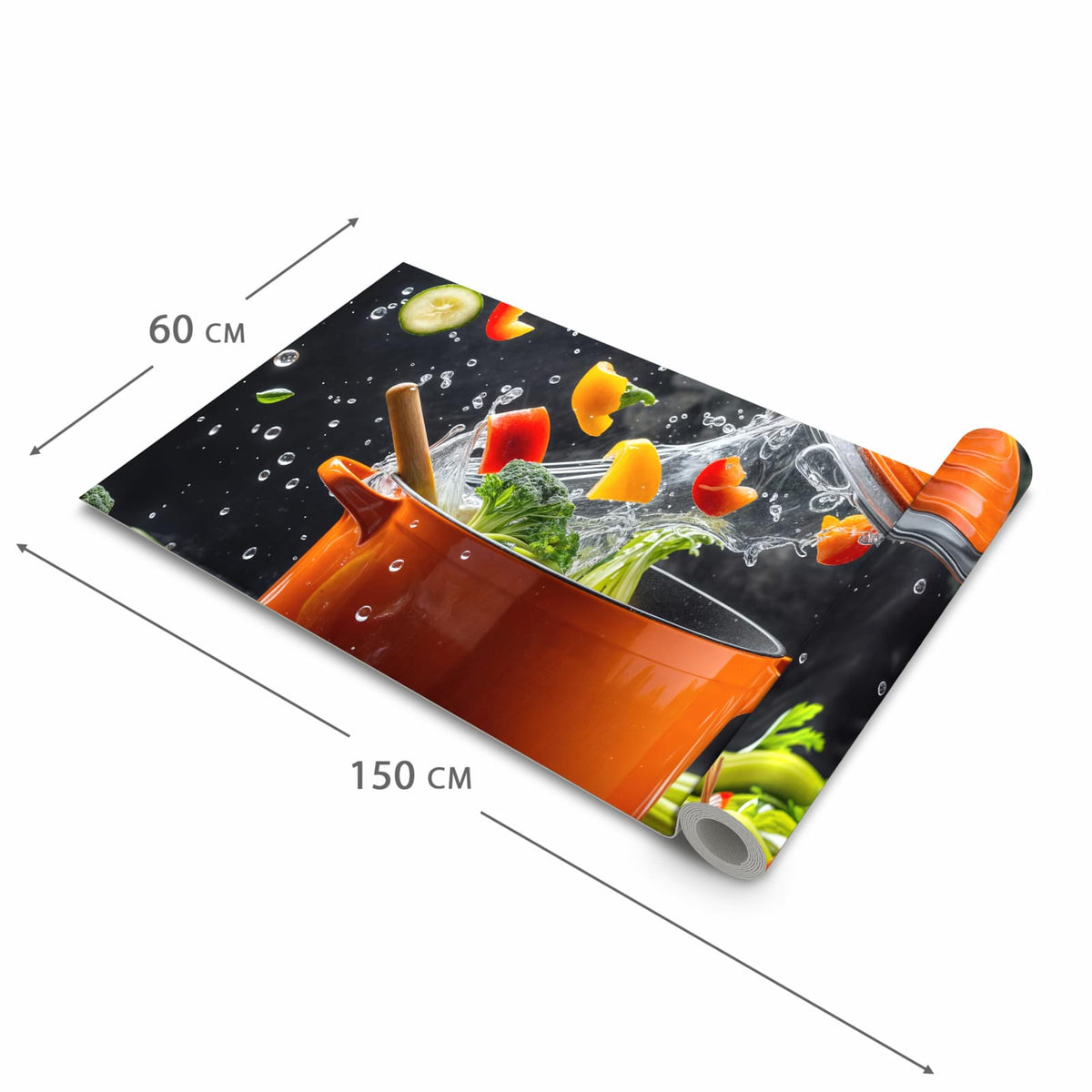 Bodenschonender Küchenteppich mit Motiv Kochtopf mit Gemüse in der Größe 60x90 cm