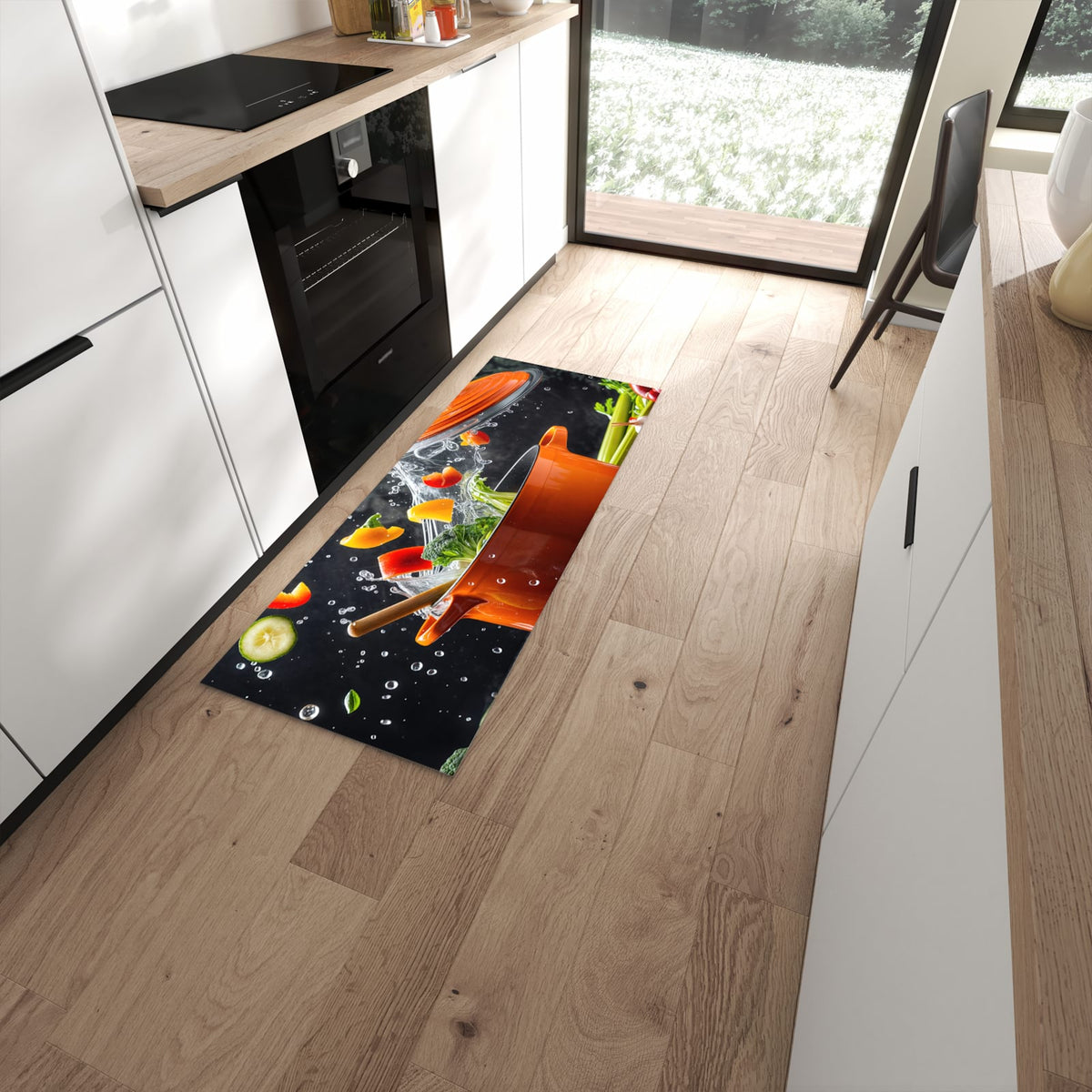 Küchenteppich mit Motiv Kochtopf mit Gemüse für Ordnung in moderner Küche #grösse_60 x 150 cm