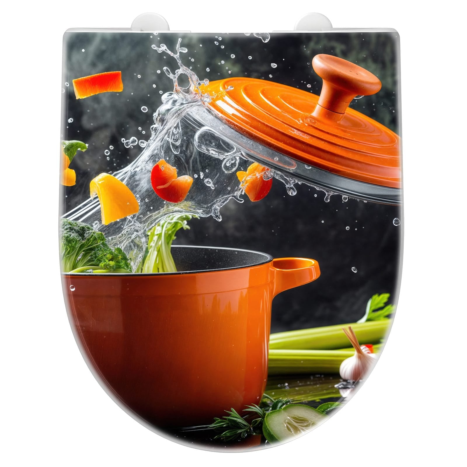 WC-Sitz mit Absenkautomatik Kochtopf mit Gemüse