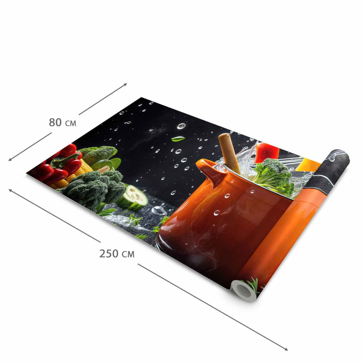 Geräuschdämpfender Läufer für die Küche mit Motiv Kochtopf mit Gemüse in der Größe 60x90 cm