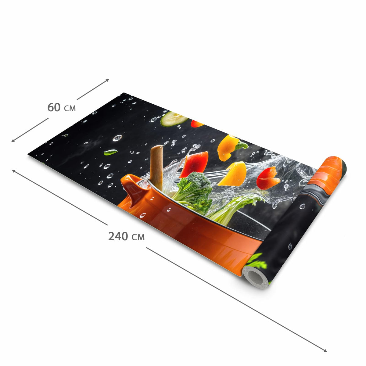 Bodenschonender Küchenteppich mit Motiv Kochtopf mit Gemüse in der Grösse 60x90 cm