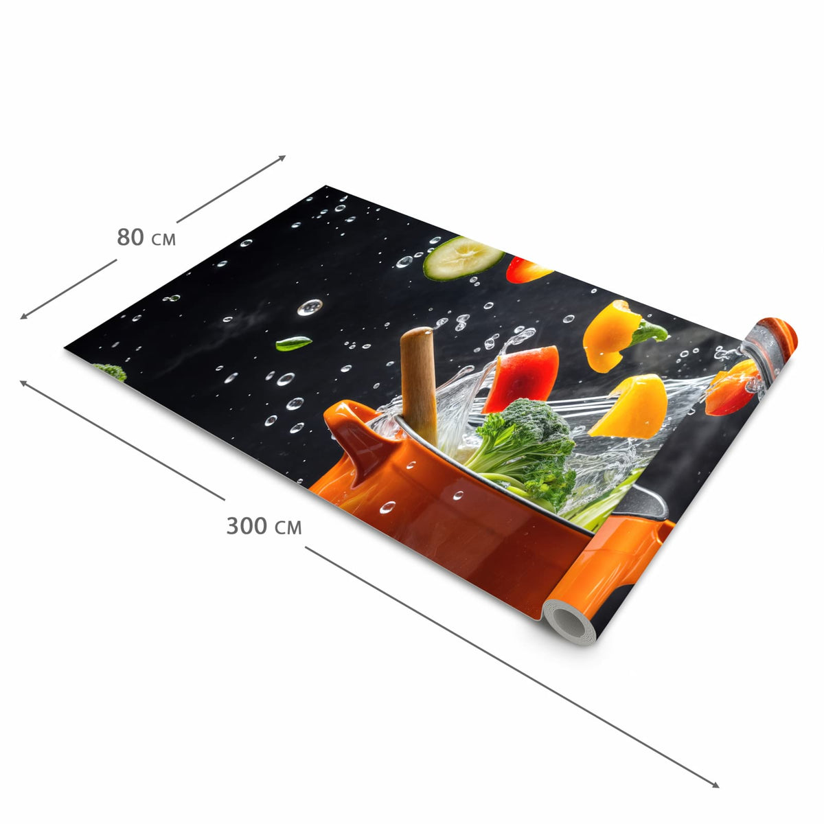 UV-beständiger Küchenläufer mit Motiv Kochtopf mit Gemüse in der Größe 60x90 cm