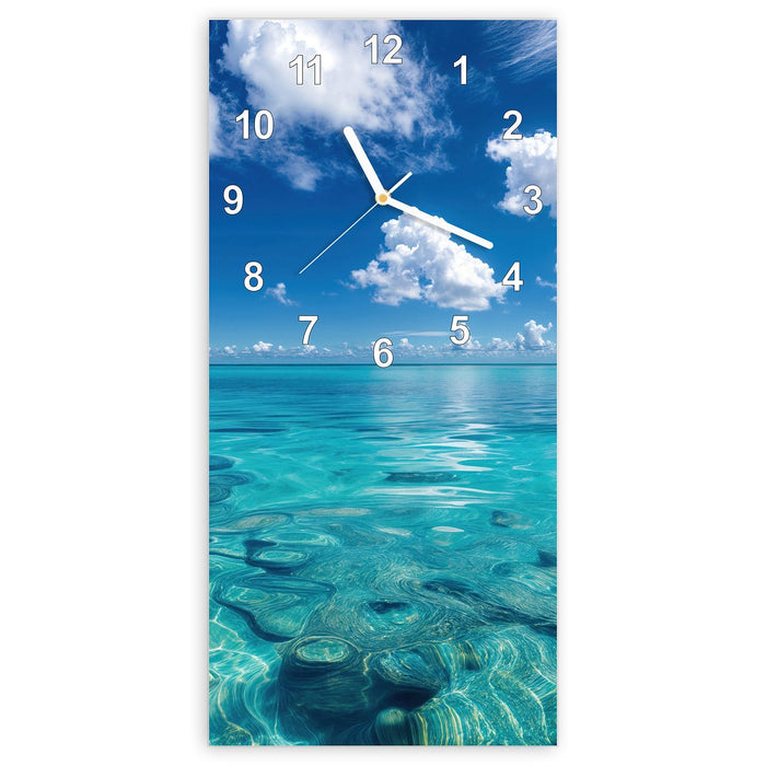 Wanduhr Meereshorizont aus Glas – Hochformat 30 × 60 cm mit Ziffernblatt Modern