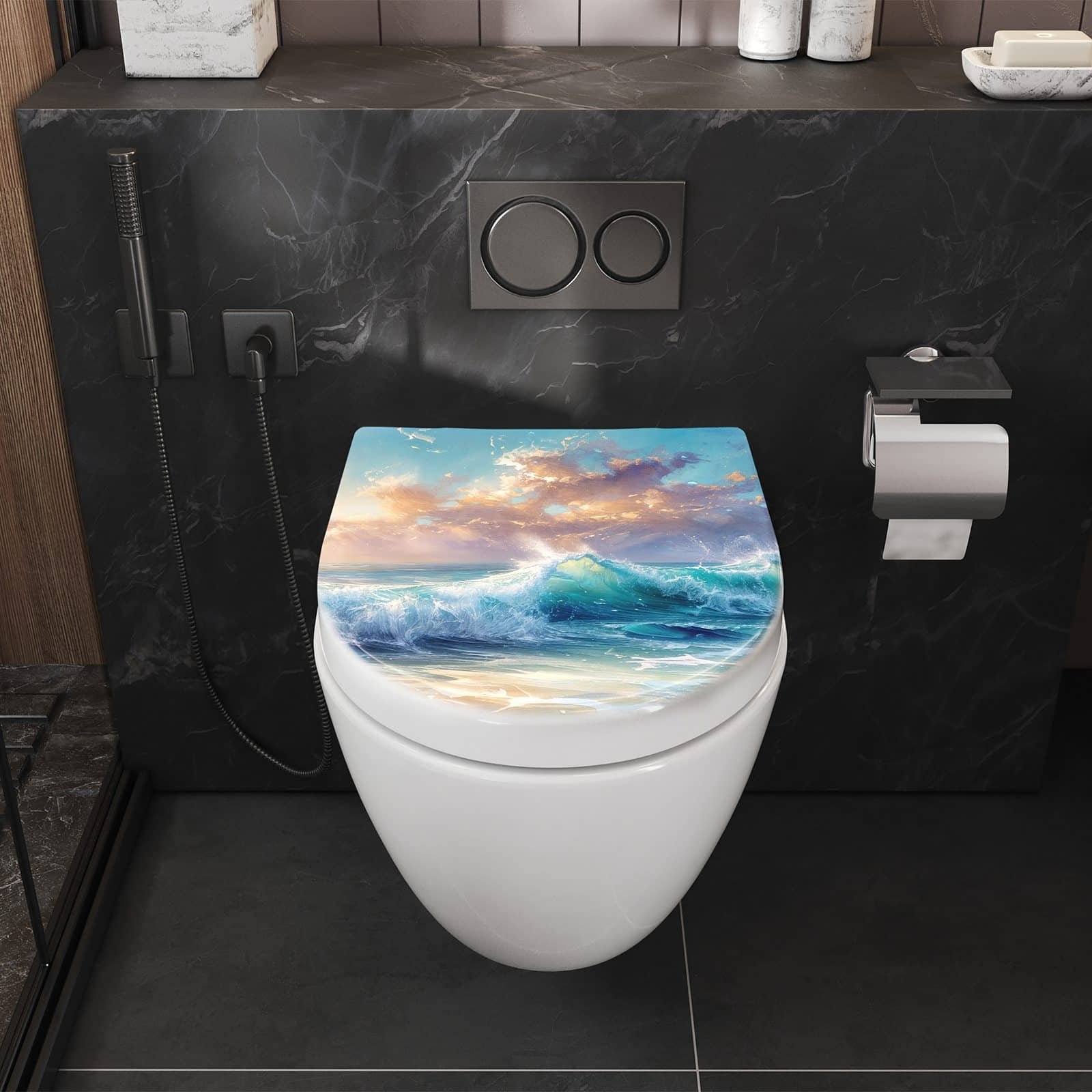 WC-Sitz mit Absenkautomatik Ozeanwellen Sonnenaufgang