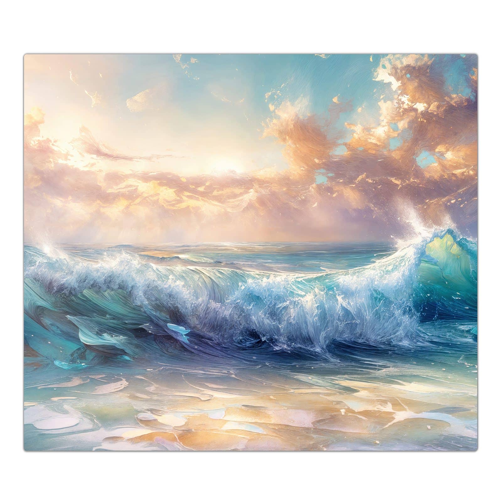 1-teilige Herdabdeckplatte aus Glas mit Ozeanwellen Sonnenaufgang-Motiv in der Frontansicht #grösse_1-Teilig (60x52cm)