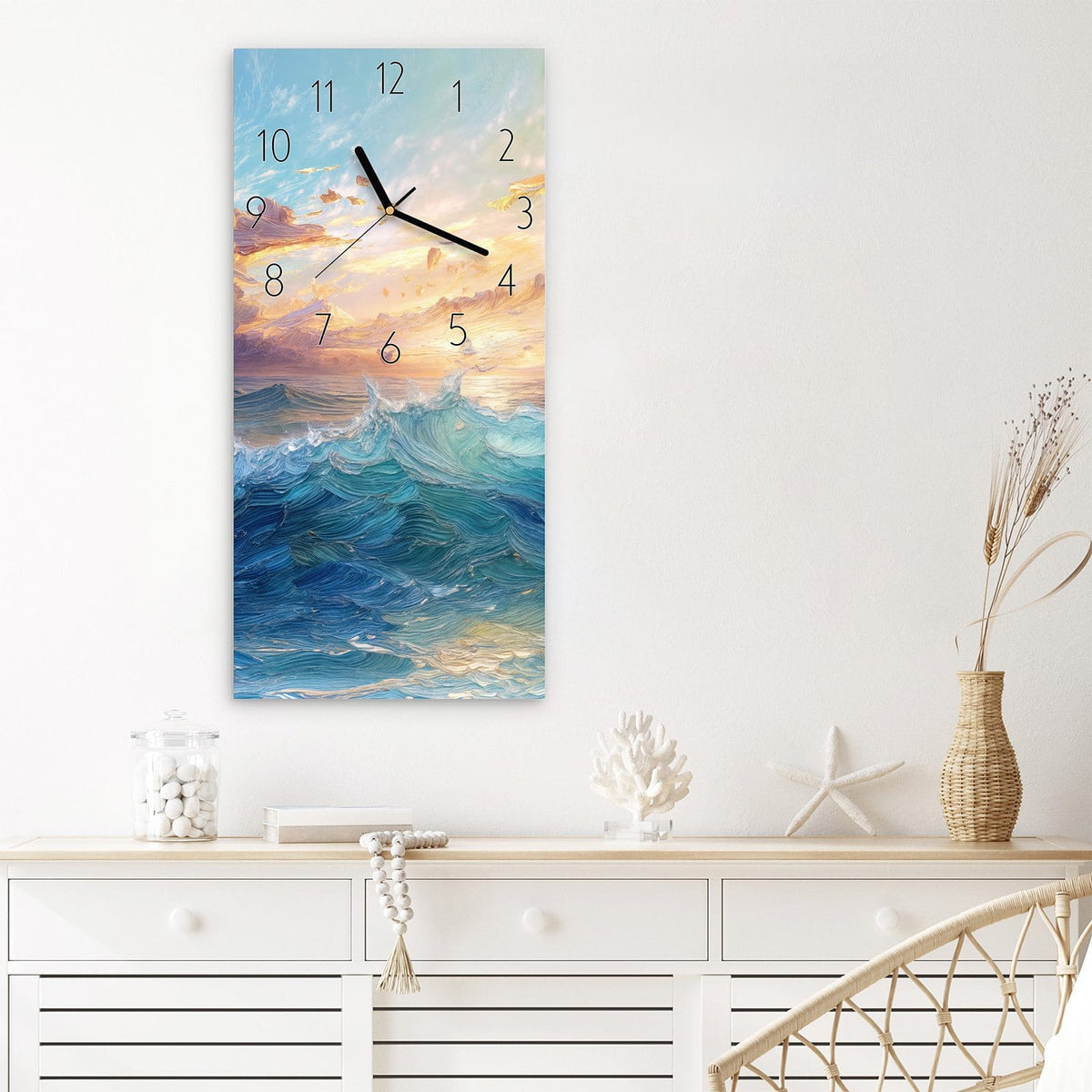 Wanduhr Wellen und Himmel aus Glas – Aufgewühltes Meer in der Dämmerung