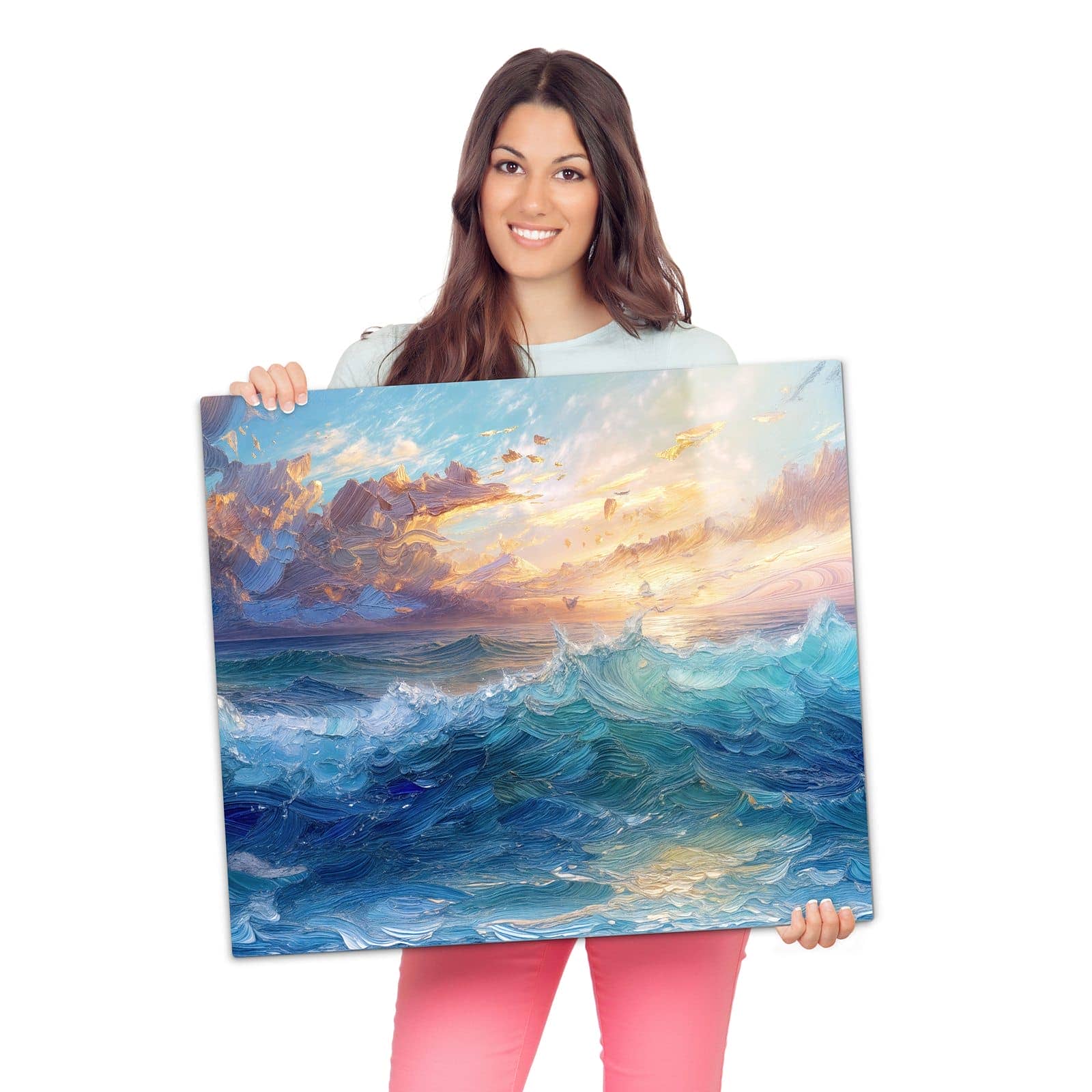 Abdeckplatten für Ceranfeld mit Wellen und Himmel-Motiv wird zur Größendarstellung gehalten