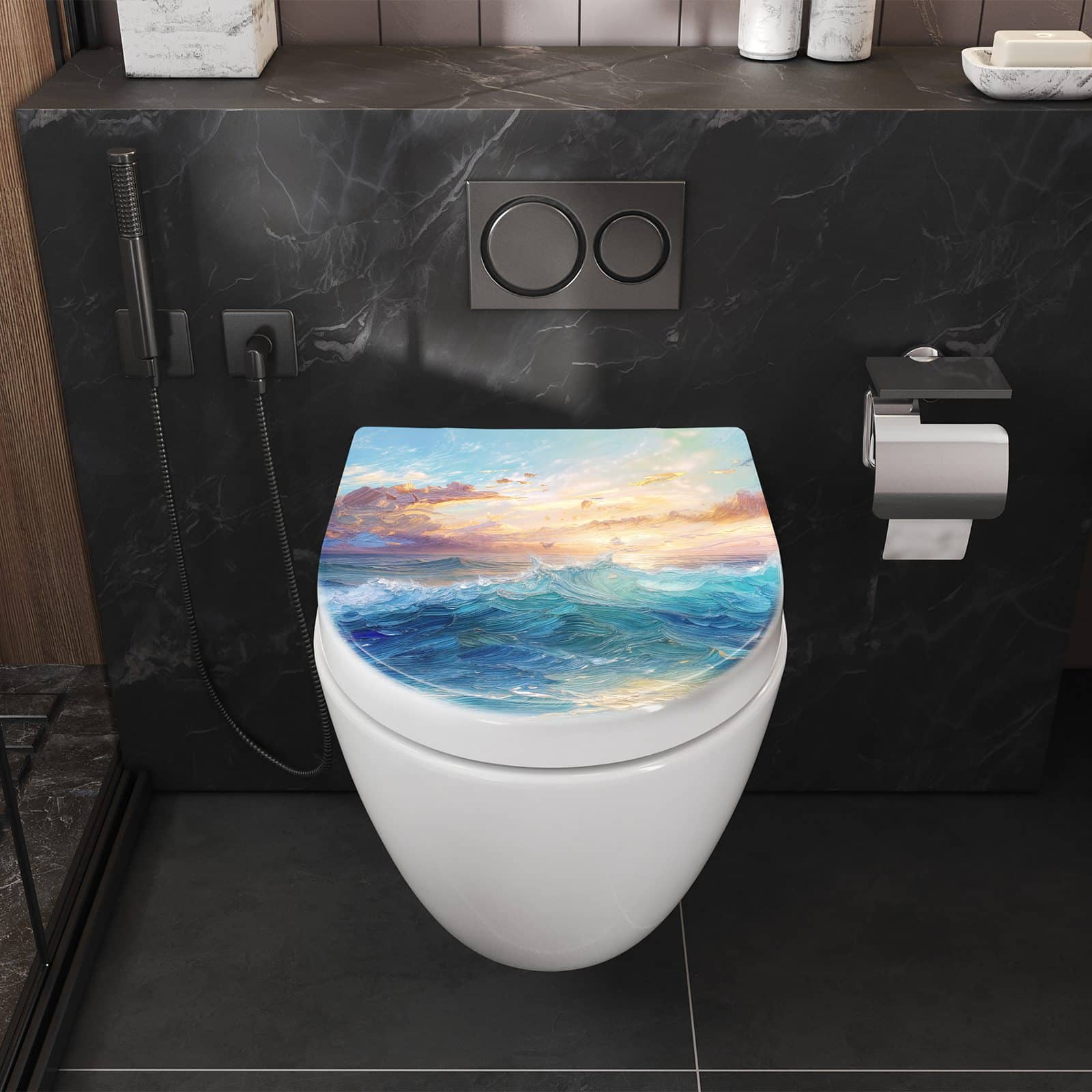 WC-Sitz mit Absenkautomatik Wellen und Himmel