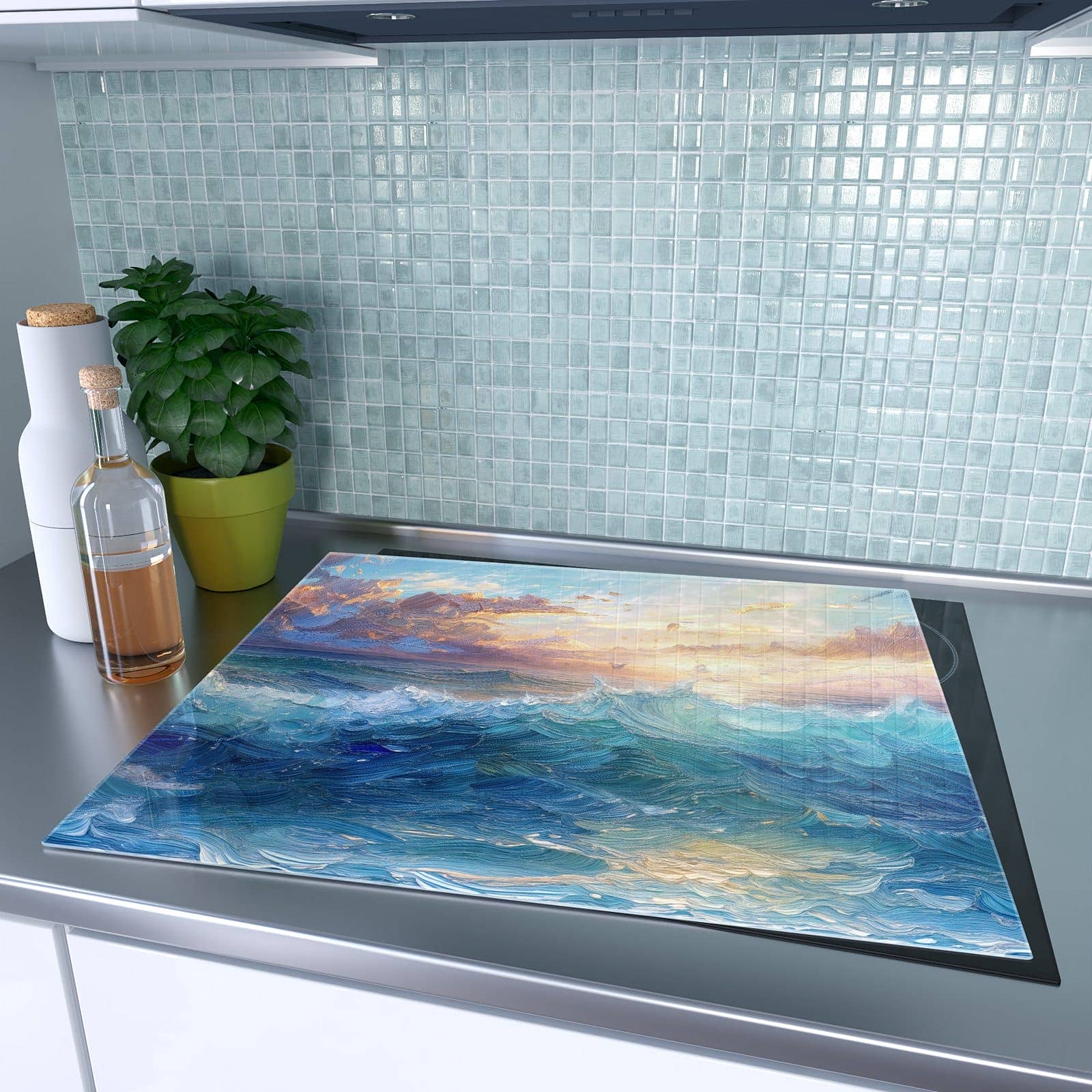 1-teilige Glasplatte für Herd mit Wellen und Himmel-Motiv auf dem Ceranfeld