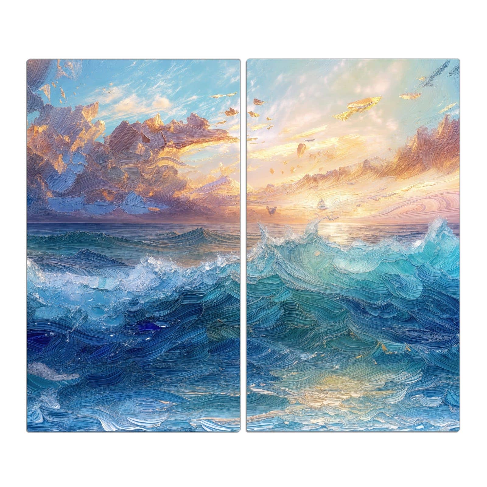 2-teilige Glasabdeckplatte für Ceranfeld mit Wellen und Himmel-Motiv in der Frontansicht #grösse_2-Teilig (60x52cm)