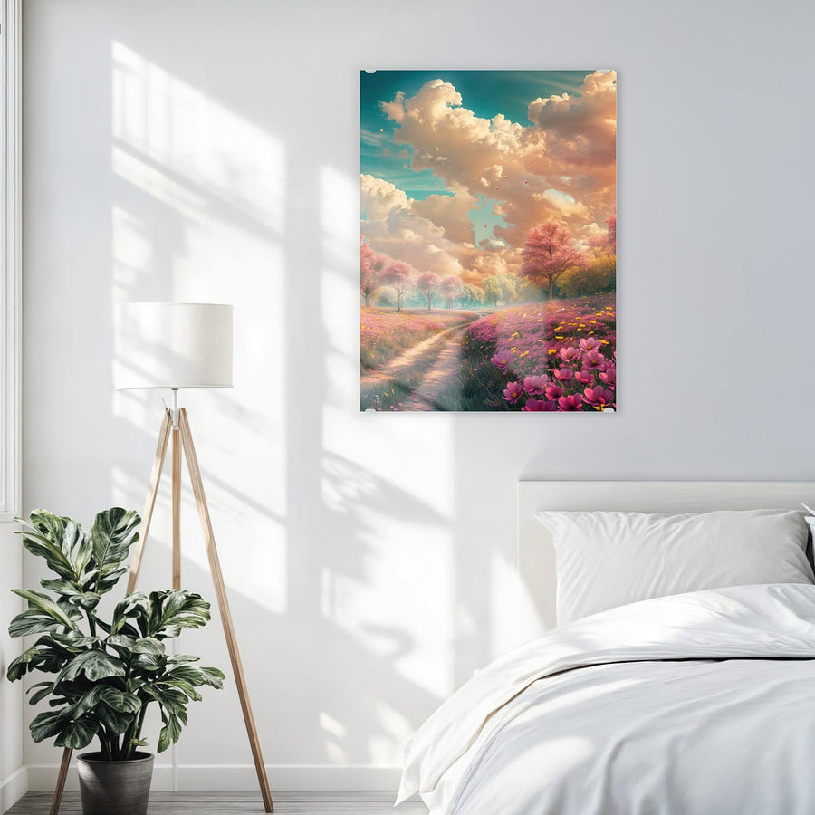 Maße Wandbild - Pfad durch Blütenfeld - Hochformat