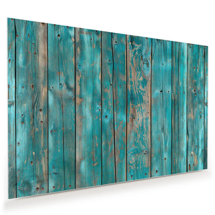 Wandbild mit dem Motiv Türkise Bretterwand