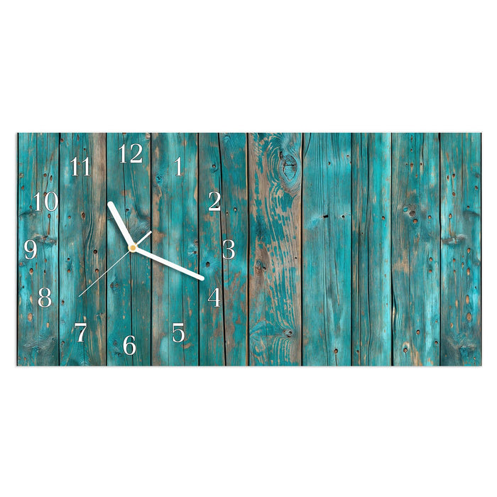 Wanduhr Vintage Holz Bretter aus Glas – Querformat 60 × 30 cm mit Ziffernblatt Klassisch