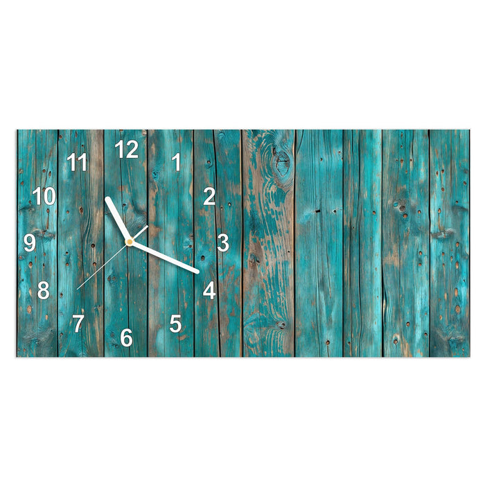 Wanduhr Vintage Holz Bretter aus Glas – Querformat 60 × 30 cm mit Ziffernblatt Modern