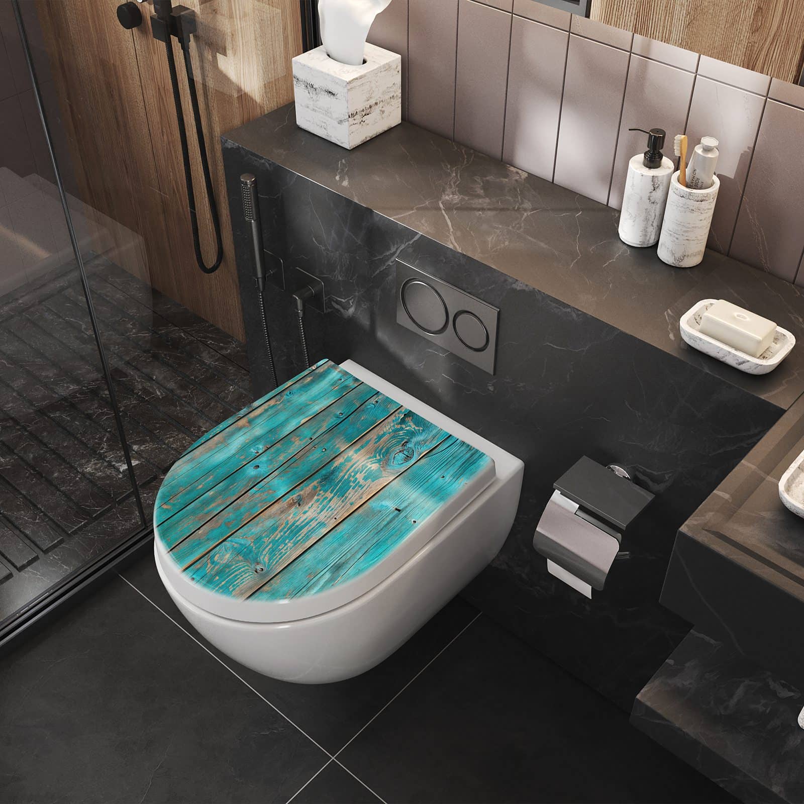 WC-Sitz mit Absenkautomatik Vintage Holz Bretter