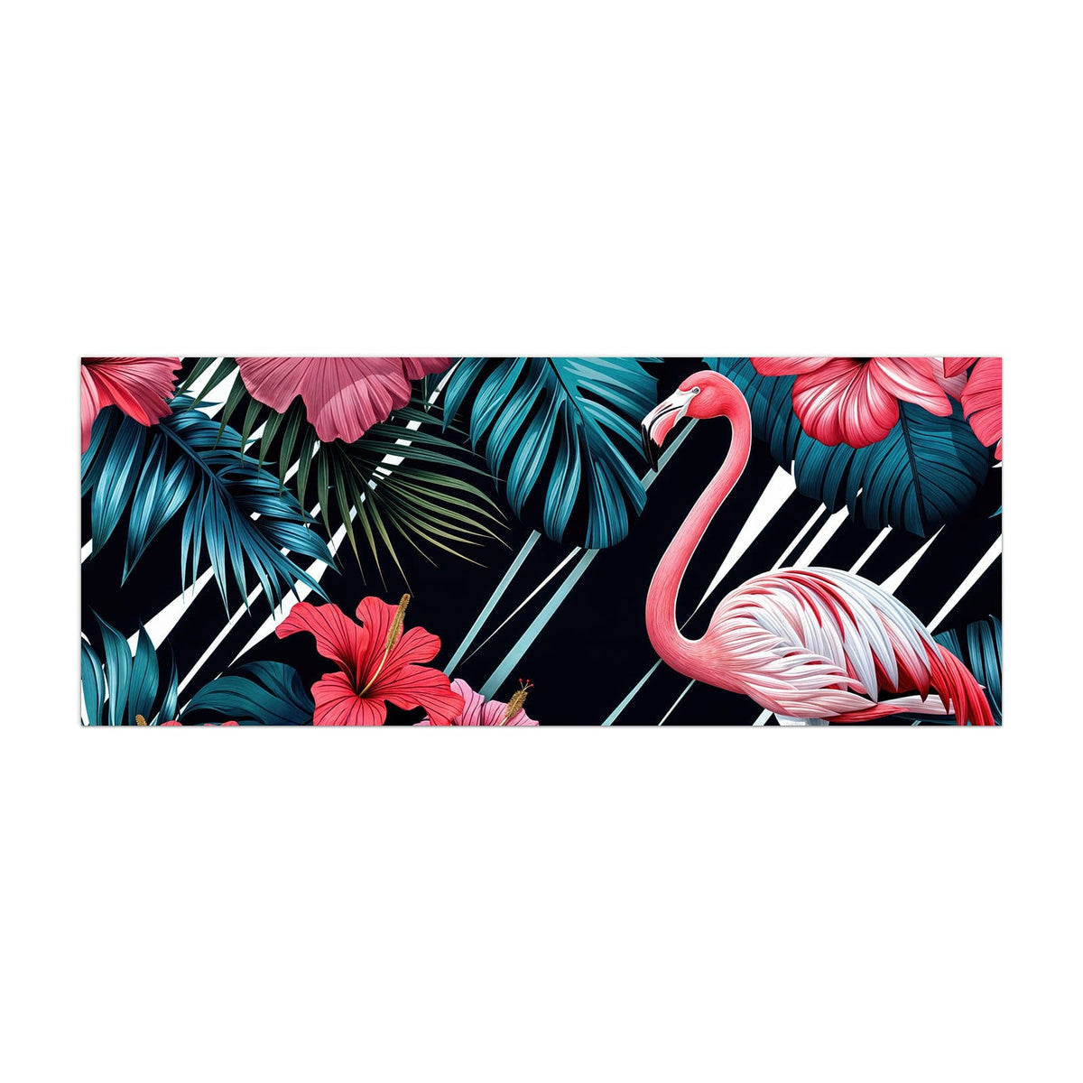 Küchenrückwand aus Glas Flamingo auf Schwarz im Hochformat, Motiv bildfüllend von vorn