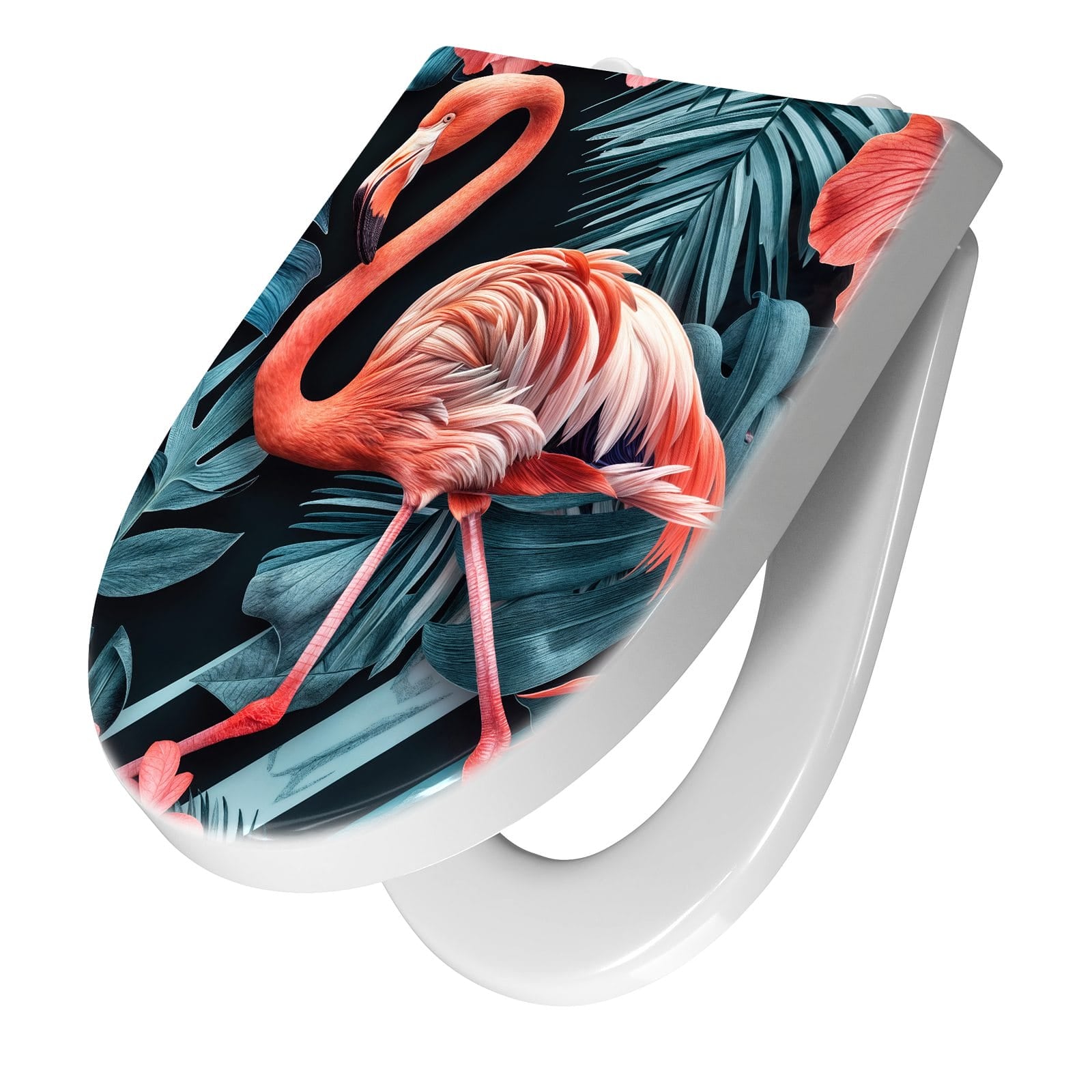 WC-Sitz mit Absenkautomatik Flamingos und Blumen