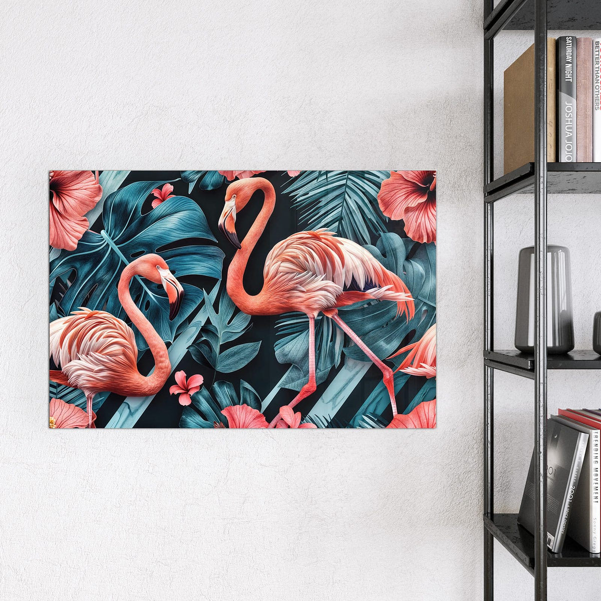 Magnettafel - Flamingo und Hibiskus – Flamingo zwischen Monsterablättern