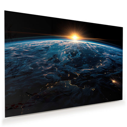 Wandbild mit dem Motiv Erde mit Stadtlichtern