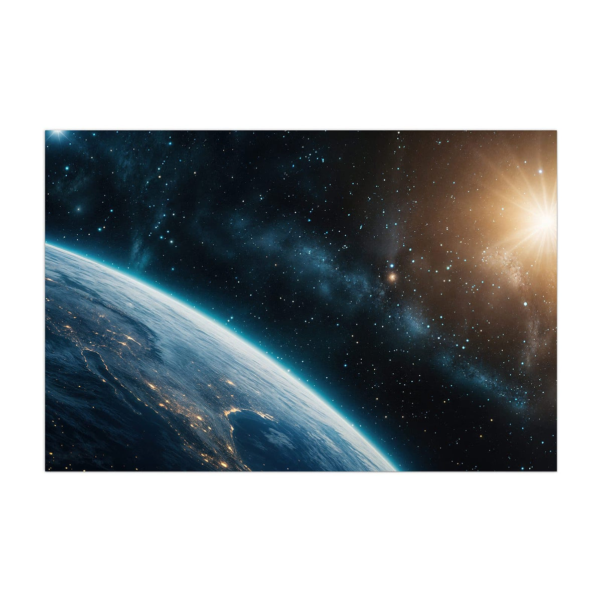 Küchenrückwand aus Glas Erdrand im Sternenlicht im Hochformat, Motiv bildfüllend von vorn