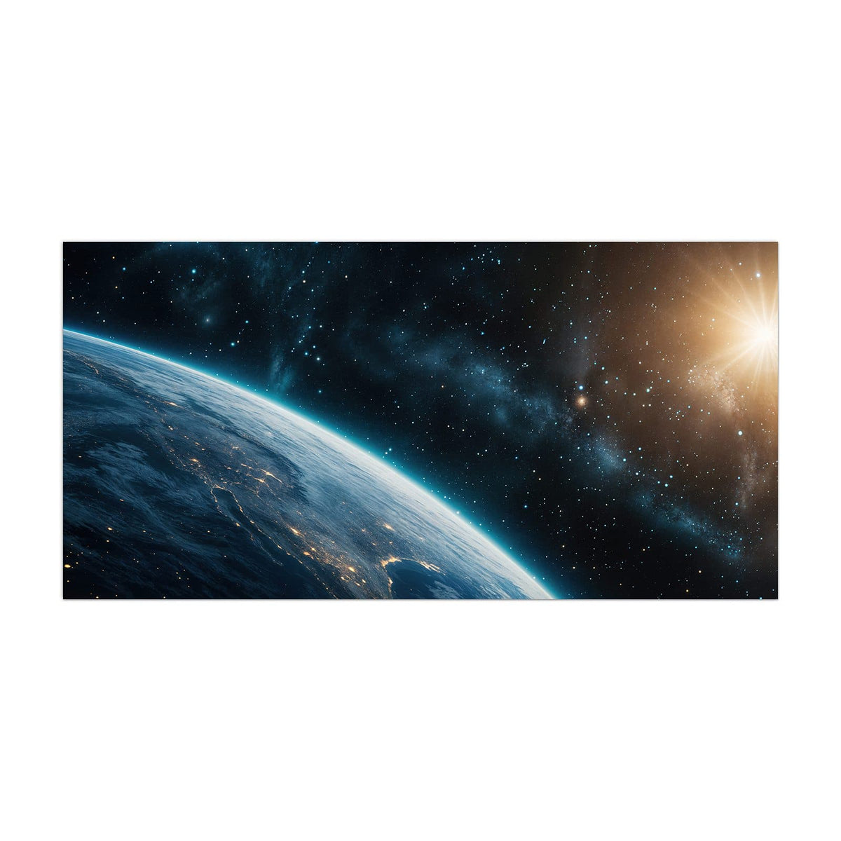 Küchenrückwand aus Glas Erdrand im Sternenlicht im Hochformat, Motiv bildfüllend von vorn