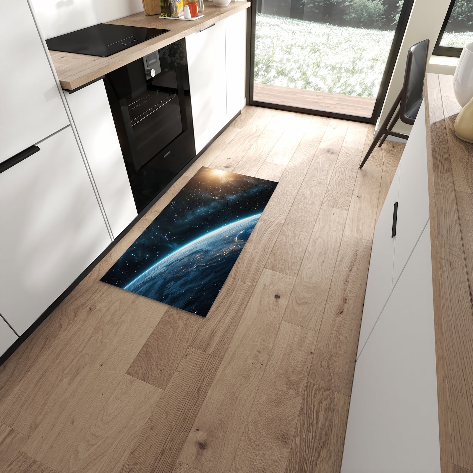 Küchenteppich mit Motiv Planet im Universum für angenehme Haptik in moderner Küche #grösse_60 x 120 cm