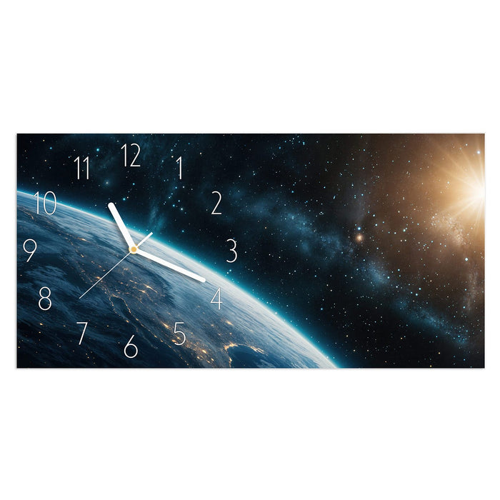 Wanduhr Planet im Universum aus Glas – Querformat 60 × 30 cm mit Ziffernblatt Elegant