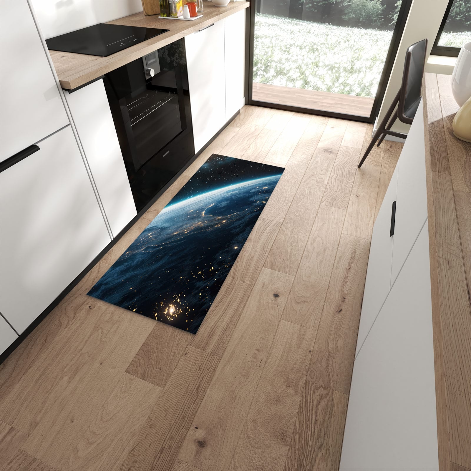 Hygienischer Küchenteppich mit Motiv Planet im Universum in moderner Küche #grösse_60 x 150 cm