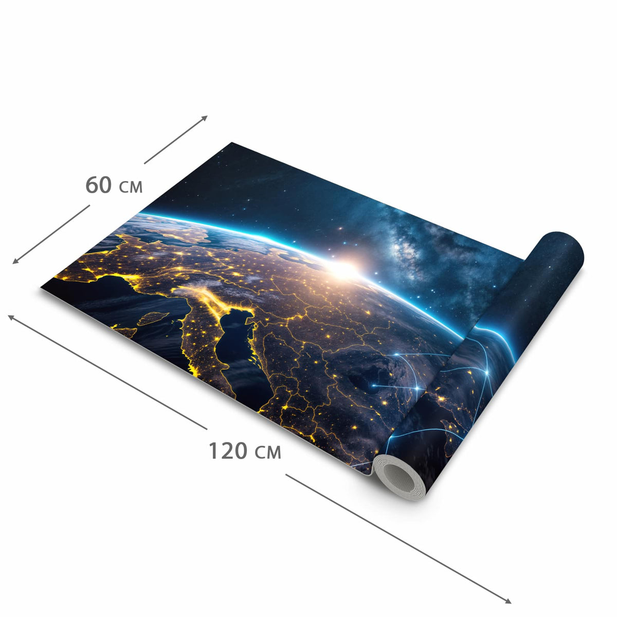 UV-beständiger Küchenteppich mit Motiv Sonnenaufgang mit Erde in der Grösse 60x150 cm