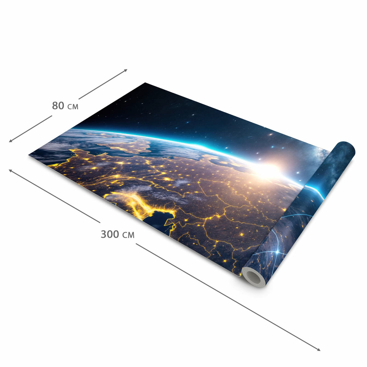 Rutschhemmender waschbarer Küchenläufer mit Motiv Sonnenaufgang mit Erde in der Größe 60x180 cm