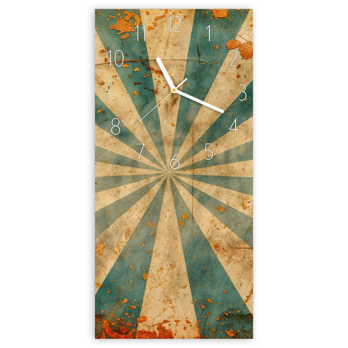 Wanduhr Retro Sonnenstrahlen aus Glas – Hochformat 30 × 60 cm mit Ziffernblatt Elegant