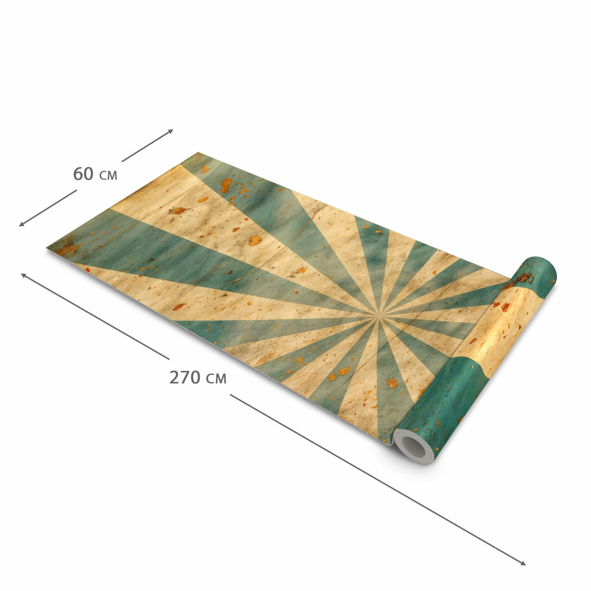 Bodenschonender rutschfester Küchenteppich mit Motiv Retro Sonnenstrahlen in der Grösse 60x150 cm