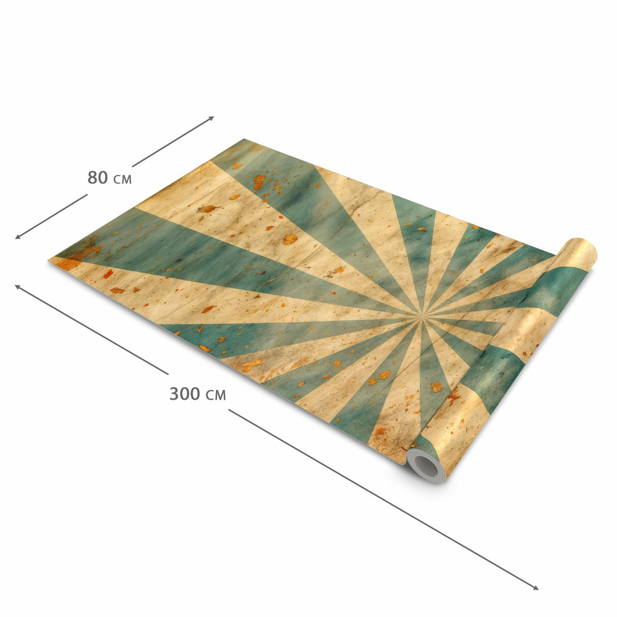 Zeitsparender Bodenläufer Teppich mit Motiv Retro Sonnenstrahlen in der Grösse 60x150 cm