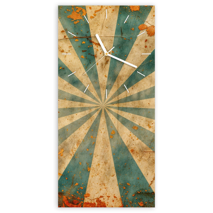 Wanduhr Retro Sonnenstrahlen aus Glas – Hochformat 30 × 60 cm mit Ziffernblatt Linie