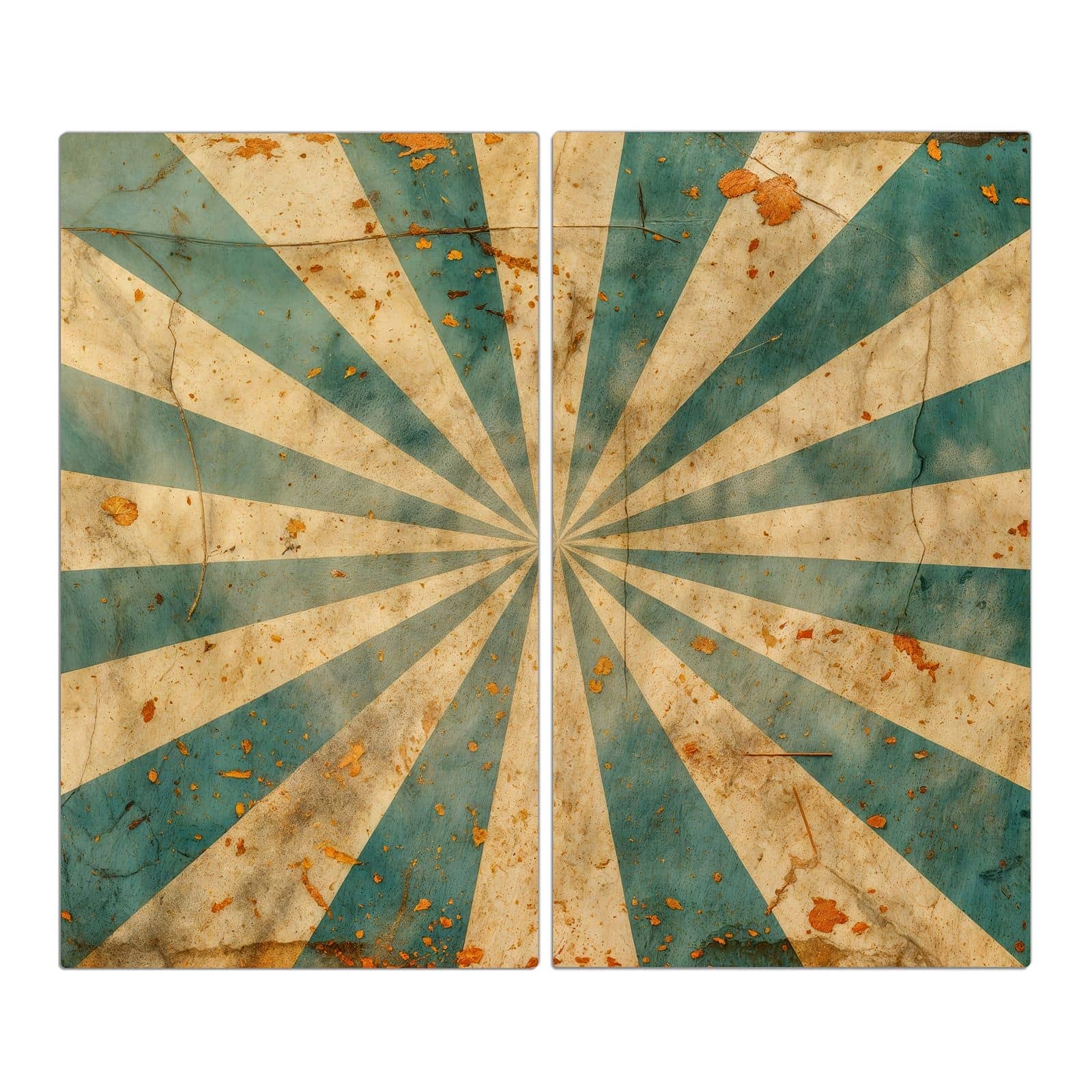 2-teilige Abdeckplatten für Herd mit Retro Sonnenstrahlen-Motiv in der Frontansicht #grösse_2-Teilig (60x52cm)