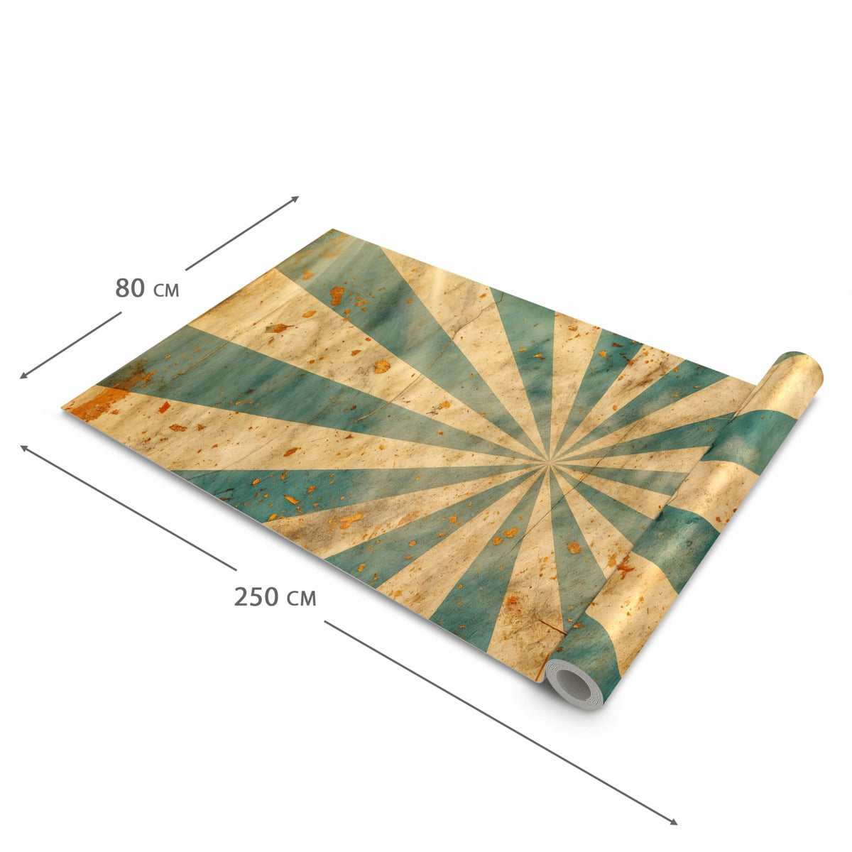 Formstabiler rutschfester Küchenteppich mit Motiv Retro Sonnenstrahlen in der Grösse 60x150 cm
