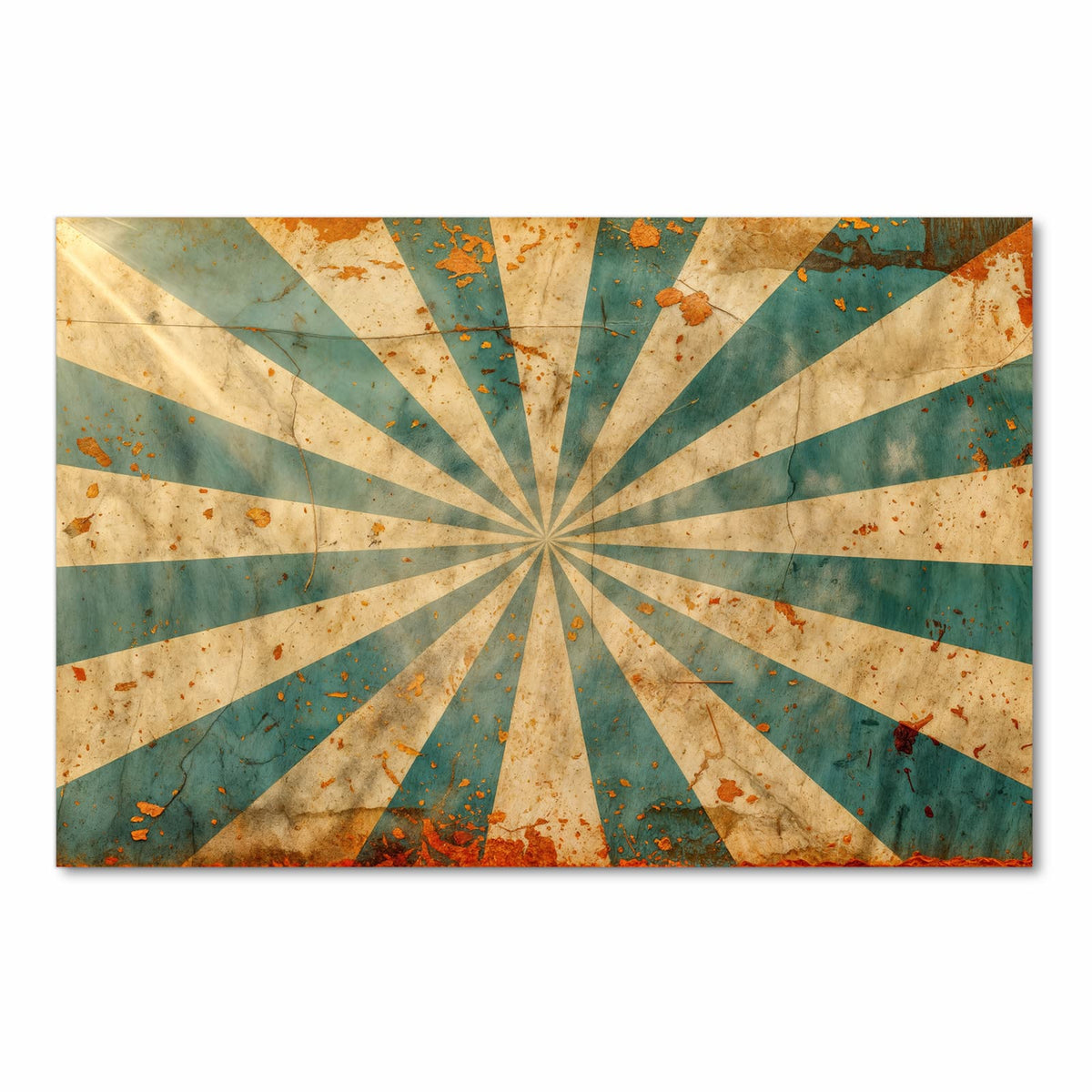 Zeitsparender Bodenläufer Teppich mit Motiv Retro Sonnenstrahlen in Frontansicht