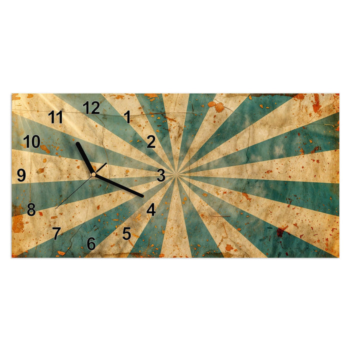 Wanduhr Retro Sonnenstrahlen aus Glas – Querformat 60 × 30 cm mit Ziffernblatt Modern