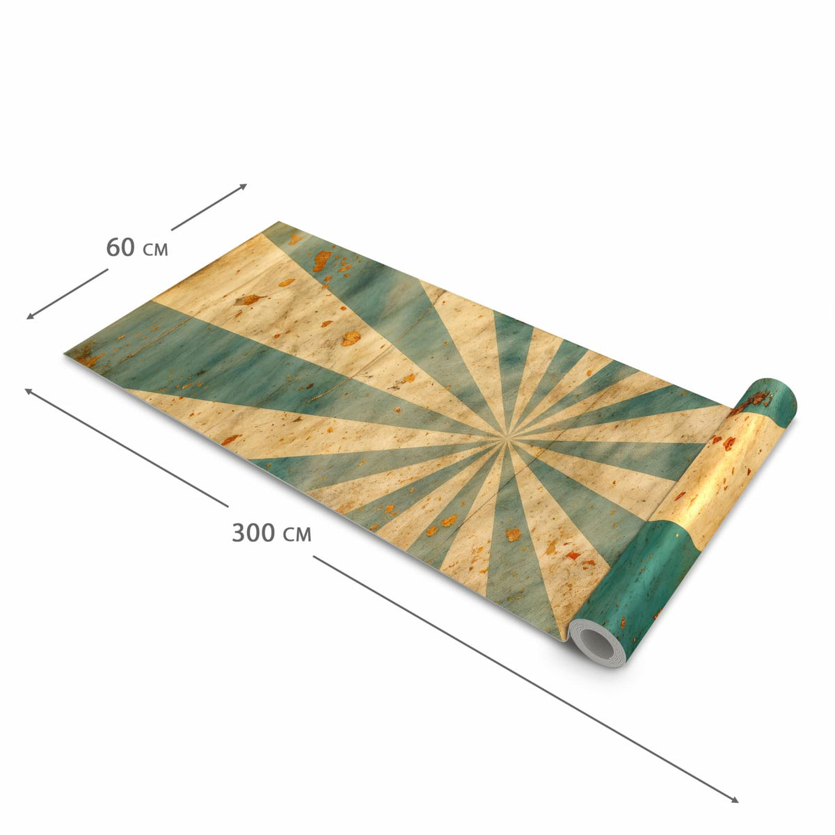 Dünner waschbarer Küchenteppich mit Motiv Retro Sonnenstrahlen in der Grösse 60x150 cm
