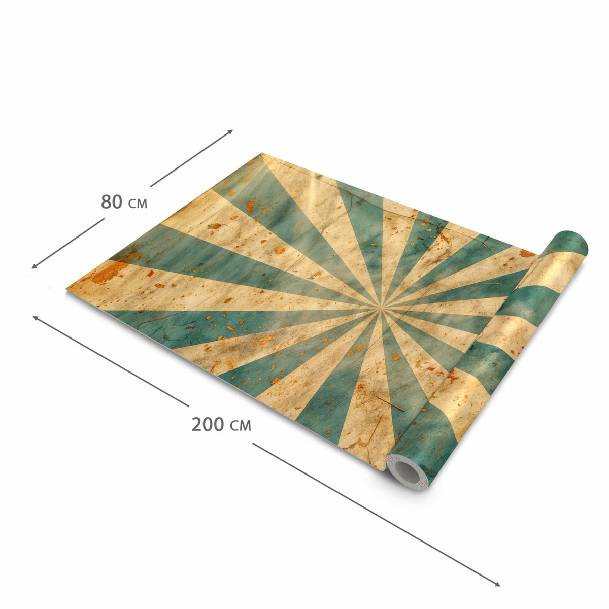 Farbbeständiger waschbarer Teppich Esstisch mit Motiv Retro Sonnenstrahlen in der Grösse 60x150 cm